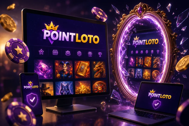 Иллюстрация зеркала Pointloto: одна и та же витрина казино на мониторе, ноутбуке и смартфоне